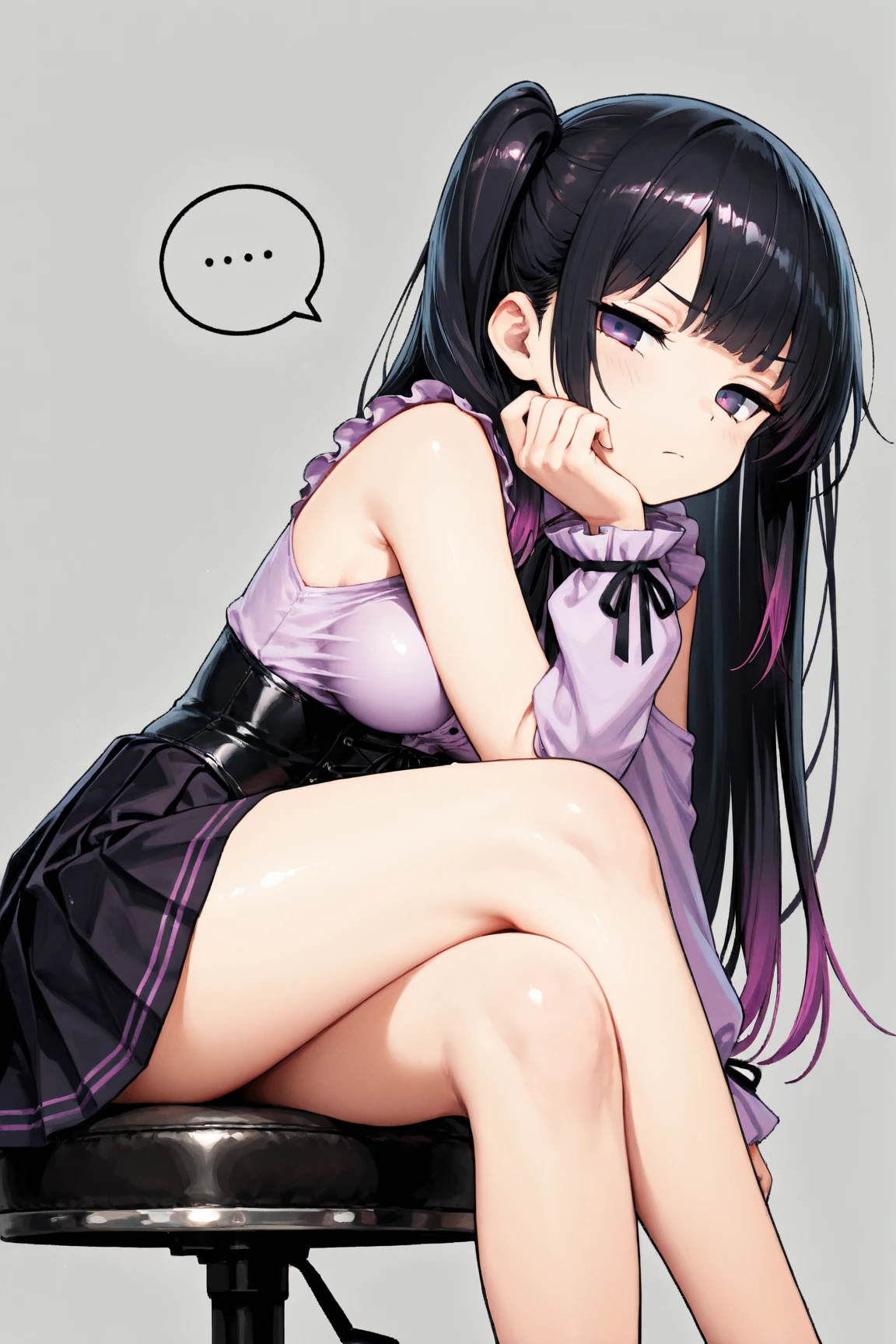 (((masterpiece, highest quality,8k))),View Viewer,looking up,cowboy shot,Put your hands on your crotch,pussy juice,half closed eyes,open mouth,aroused,in heat,drunked eyes,embarrassed,nose blush,off shoulder sweater,pleated skirt,over knee socks,13 years old,slender,middle hair, little two side up,flat chest,shiny hair,Fair skin,Straight black hair