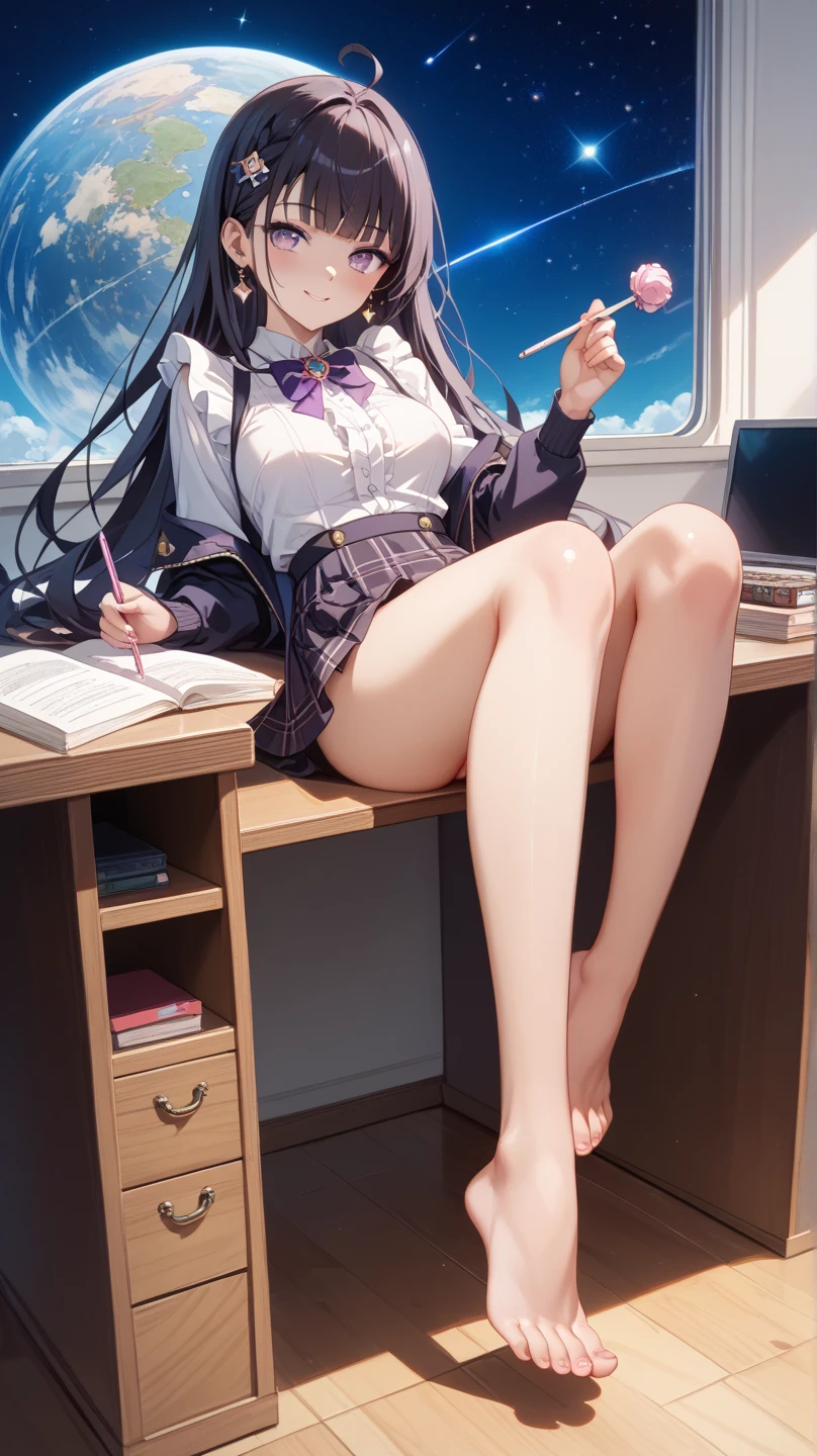 balloons,Winged little girl,Large breasts,Intimate underwear,sandbeach,blue-sky,baiyun,(Books:1.4),Very many books,Super many books,Long brown hair, Floating hair, side locks, Beautiful detailed glass hair, Delicate beautiful face,Wearing glasses, Happy smile