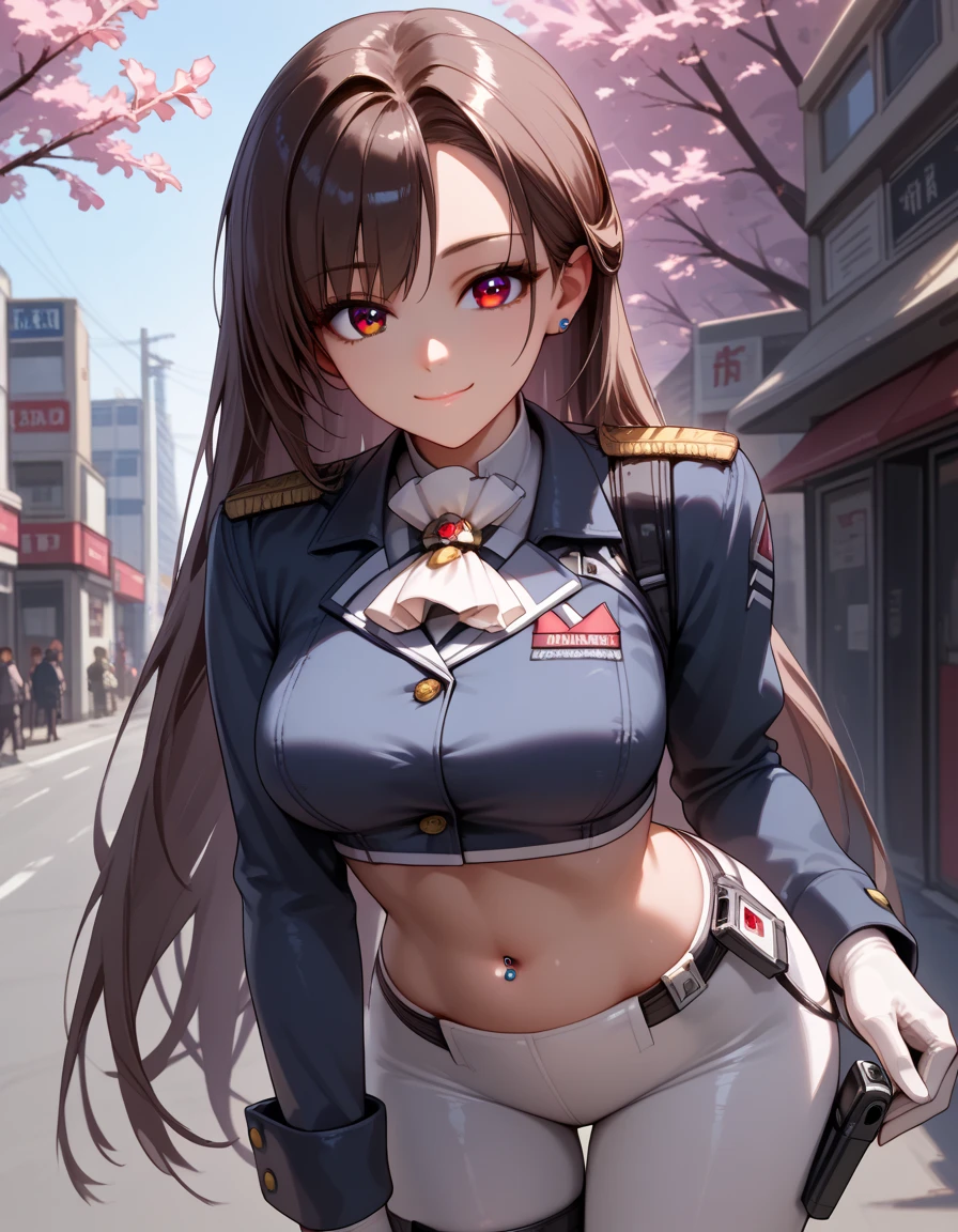 beautiful detailed girl, clear and beautiful, Make your character the main point of view, police uniform, Hands on waist,