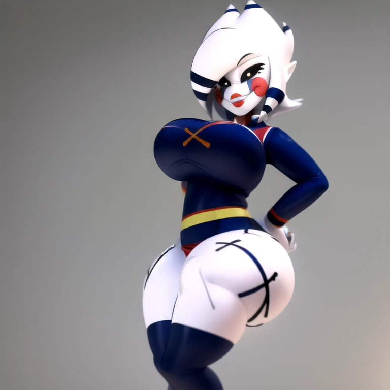 (masterpiece), (best quality), (ultra detailed), (1girl), marie, slim waist, sexy, (cheerleader), skirt, knee high socks, solo, breasts, smile, realistic proportions, blank background, 3d render, closed mouth, lipstick, solo focus, in the center, slutty