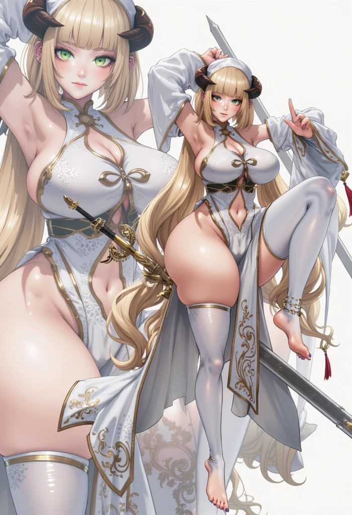 (MASTERPIECE), (Best Quality), (Ultra Detail), (Best Anatomy), Official Art, One Girl, Lori with Light Colored Hair, Petite Little Girl, Priestess, Silk Hakama, Small Breasts, Cleavage, Off Shoulder, Side Boob, Thigh Focus, Wet Sheer, Chest Stretching, Card Illustration Style, Shrine, Lake