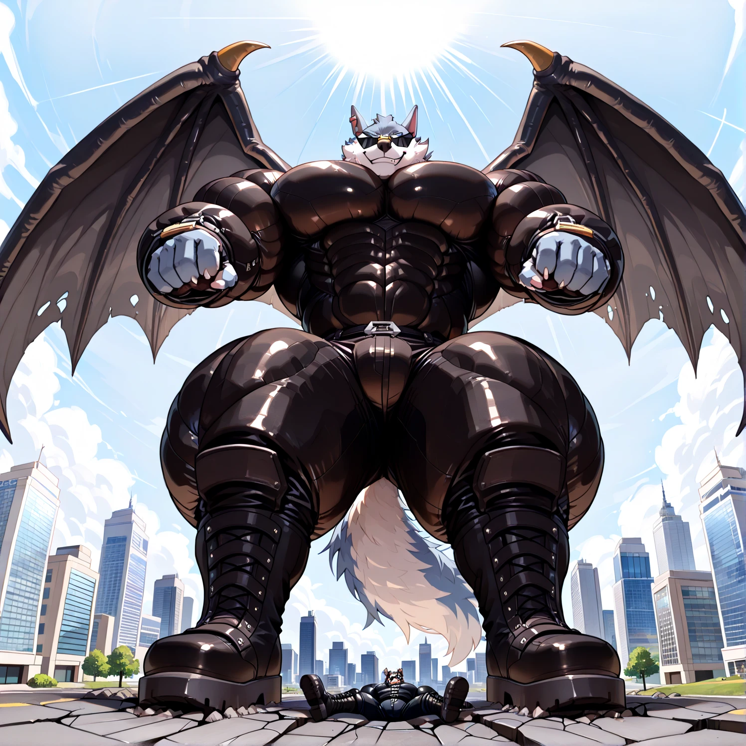 (masterpiece. official art. 8k. best quality. detailed full body. full body.)
(situation 1 : dominating LUCARIO.  Height 1800m.)

(Additional details 1: wearing a full-face helmet. helmet is jet black. The color of NANOSUIT is jet black. high-tech bio-mecha armor. real texture material. whole body shines like metal. Wearing cyberpunk mecha. emphasizes the muscles. suit fully made of metal. intricate armor. Robotic suit. suit fully made of metal. NANOSUIT with the same design as LUCARIO.). (Lucario has 5 toes.)

(Additional details 2: (Detailed head. Detailed Body. Detailed abs. gigantic muscles. HYPER MUSCLES. Gigachad Muscular. big muscle. pecs. triceps. traps. unusually developed muscular body. body full of huge muscles. showing off muscles. pectorales enormes. Exaggeratedly huge muscles. huge muscles. long legs.).

(Additional details 3: nj5furry, Spread wings. It has wings. black have big wings. The claws are sharp. Sharp teeth.5 toes.).  (Additional details 4: black color hyper penis. hyper black penis. big penis) (Additional details 5 : Spraying hyper cum up everywhere into the sky from his erect penis. wide spray of cum, covered in cum, cum splashing in front of camera, bukkake, earth is under a thick later of cum.) He is laughing defiantly.