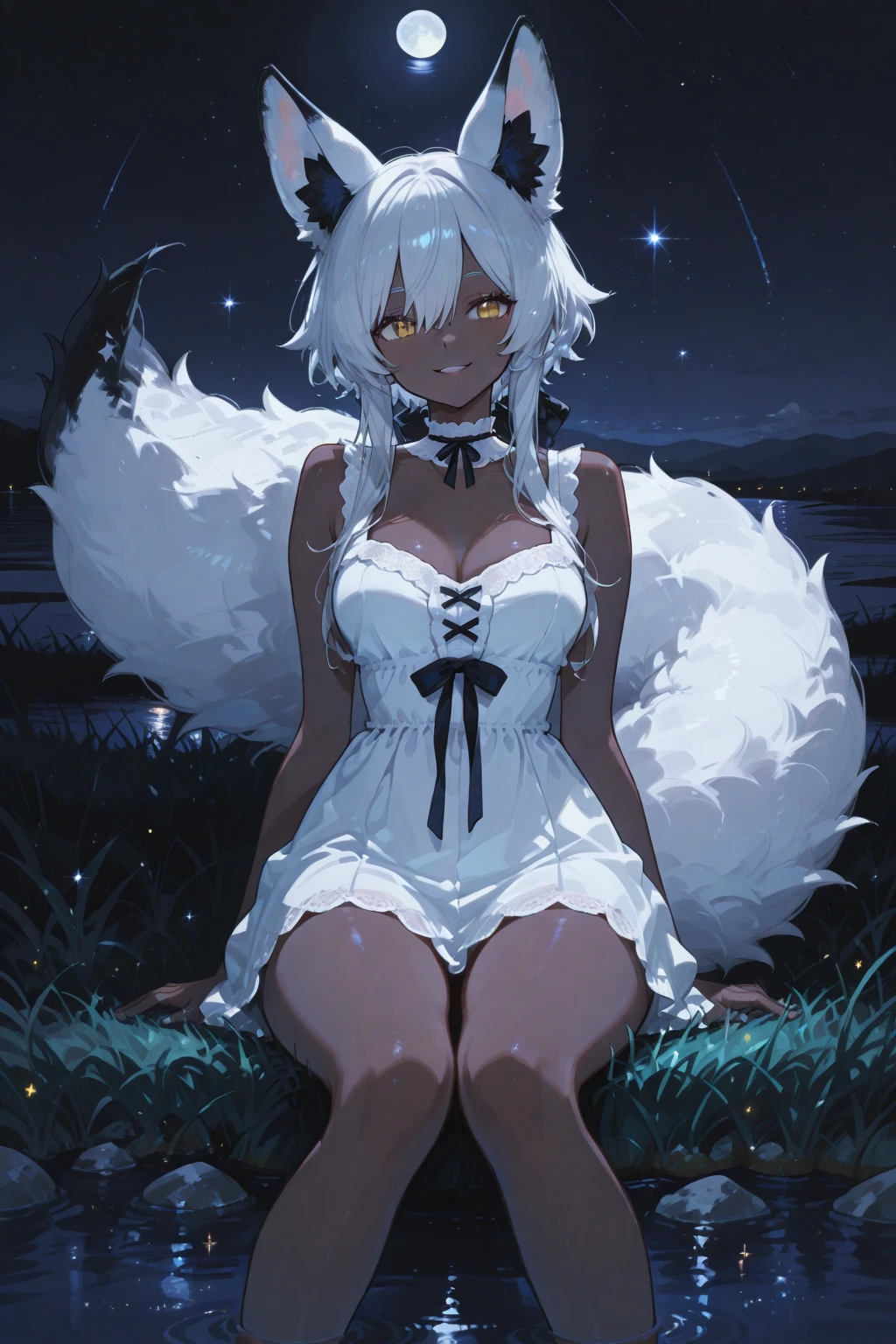 female pervert，long whitr hair，Wolf tail，White hair