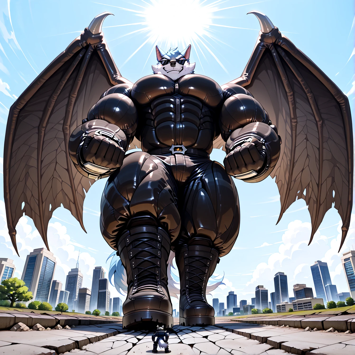 (masterpiece. official art. 8k. best quality. detailed full body. full body. dynamic angle, )
(1: wearing a full-face helmet. helmet is jet black. The color of NANOSUIT is jet black.).
(2 : muscle growth transformation, bird's eye view,  1boy, hyper macro, giant, macro, floating above a city, towering above the buildings, Unreal proportions)
(3 :  Pecs focus, massive pecs, disproportionate pecs, tiny waist, Hyper biceps, hyper lats, flaring lats, Hyper wide shoulders, massive shoulders, hyper cock, hyper muscular.))
(4: nj5furry, Spread wings. It has wings. black have big wings. The claws are sharp. Sharp teeth.5 toes.).
(5: BLACK PENIS, bathed in cum, cum dripping from his body, cum tsunami. massive cock bigger than body, Spraying hyper cum up everywhere into the sky from his erect penis, wide spray of cum, covered in cum, cum splashing in front of camera, City is under a thick later of cum,full erect penis)
