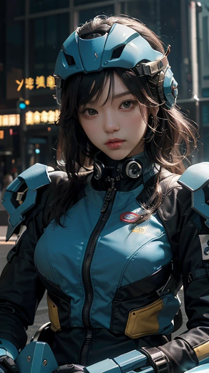 Masterpiece, 1 Beautiful Girl, Detailed Eyes, Swollen Eyes, Top Quality, Ultra Definition, (Reality: 1.4), Movie Lighting, Japan People, Asian Beauty, Korean, Very Beautiful, Beautiful Skin, Slender, Forward-Facing Body, (Ultra Realistic), (High Definition), (8K), (Very Detailed), (Best Illustration), (Beautifully Detailed Eyes), (Ultra Detail), (Wallpaper), Detailed Face, Bright Lighting, Professional Lighting, Look at the viewer, looking straight ahead, blue android suit, cyberpunk ruins in the background, a lot of cords growing from the clothes, blue hair, small blue tattoo on face, long hair,