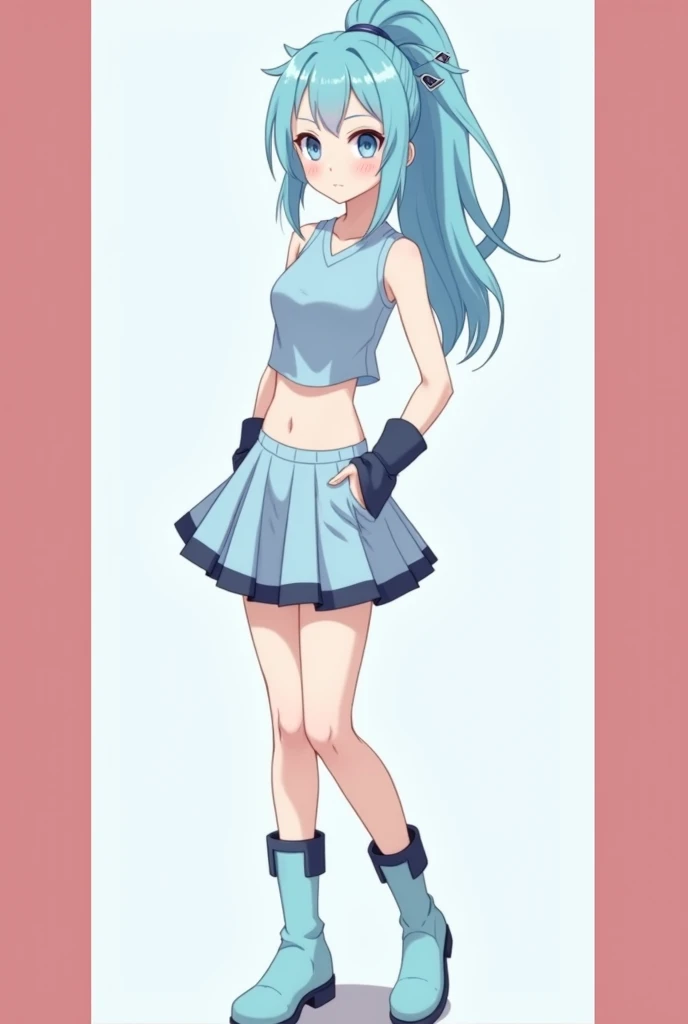 dawn (pokemon), white beanie, long hair, blue hair, blue eyes, black sleeveless thick shirt, pink scarf, pink skirt, pink boots,thin thighs, smile, looking at viewer, (green forest ), high quality:1.4,1080p,8k,