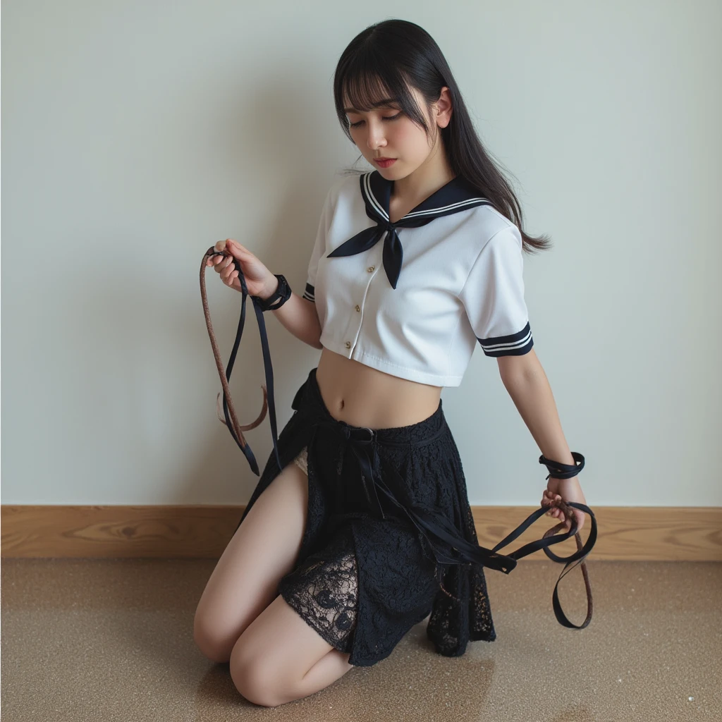 ((a in a tight revealing student uniform)), a female figure tied with ropes,(bondage:1.6),highly detailed, intricate rope patterns, extremely detailed female anatomy, smooth skin, perfect body, graceful pose, natural lighting, serene expression, photorealistic, 8k, high quality, masterpiece, studio lighting, realistic, extremely detailed skin texture, elegant, ethereal, glowing skin, ((full body:1.5)), ((Kneeling pose:1.5)),((Dark, dilapidated and dirty room:1.2))