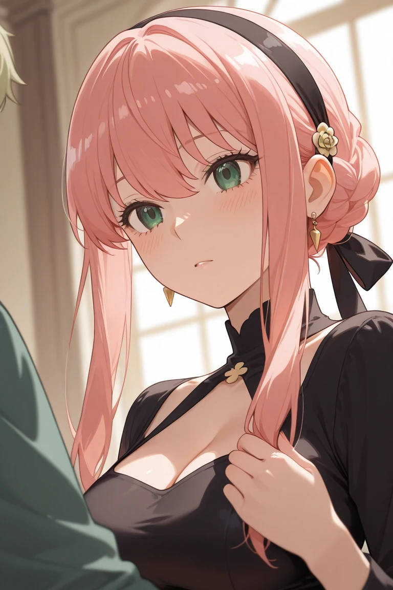 sharp focus, dynamic angle, (colored), 1girl, ((Mitsuri Karonji)), (lime green eyes: 1.4), (moles under the eyes), (hair two colors, pink, green), (on the street: 1.2), Japanese houses, ), (wide hips), large breasts, outdoor, big ass, thighs, ultra detailed, highest quality, cowboy shot, soft shadows, (extremely detailed eyes and face: 1.4), sexy, cute smile, blush, (wearing ((vaporous:1.2) (see-through:1.2) (white: 0.6) (chiffon) (crop top) grasped (wet: 1.4) skin ): 1.2)),