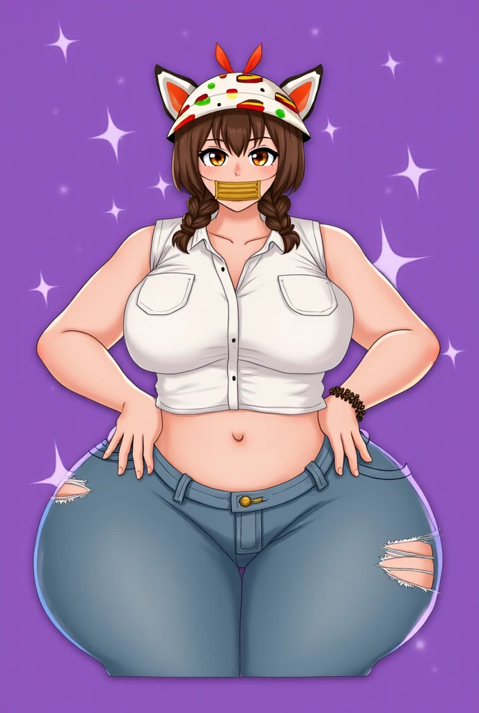 Nerdy girl, thick glasses, messy hair, giant , wide hips, baggy clothes