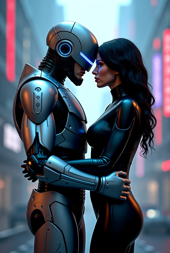 Sexual relationship between a male cyborg and a female cyborg on the roof of a skyscraper, high quality, best quality, absurdres, masterpiece, beautiful, intricate details, 1/2 body crop, slim body, beautiful figure, magnificent anatomy, (intricate details:1.12), HDR, (intricate details, hyper-detailing:1.15), (natural skin textures, hyper realisitc, soft light, Sharp:1.2)