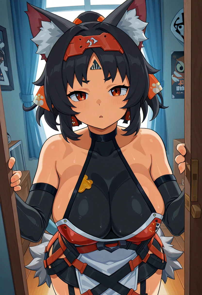 masterpiece, extremely detailed CG unity 8k wallpaper,tenten\(shippuden\), 1girl, solo, small waist, wide hips, ((detailed face and eyes:1.5)), intrincate details, best quality, high resolution, anime ilustration, anime style, large breasts, big breasts, huge breasts, smiling, big ass, huge ass, casino, roulette wheel, sparkly dress, glitter dress, gold lace dress, cleavage, giant breasts, playing slot machine, nice casino background, full frame, diamond earrings, necklace , side slit, bare shoulders, posing for camera