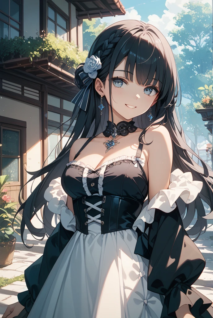 (1girl in), Long Wave Hair、dark brown hair, Amazing face and eyes,(natural make up)、(Brown eyes), medium large breasts、(High school uniform with wide open chest:1.1)、bared chest, (amazingly beautiful girl), Styliška Chusha、Ruffle style costumes, (Maid Cafe Costume, Pleated mini-skirt:1.5), (Best Quality:1.4), (Ultra-detailed), (extremely detailed CG unified 8k wallpaper), ((Stylish maid café)), Maid Cafe Popular Staff, (Light blue lace panties:1.2)、(((The skirt is rolled up by the wind)))、((facing back))、((buttocks visible))、((embarassed expression))