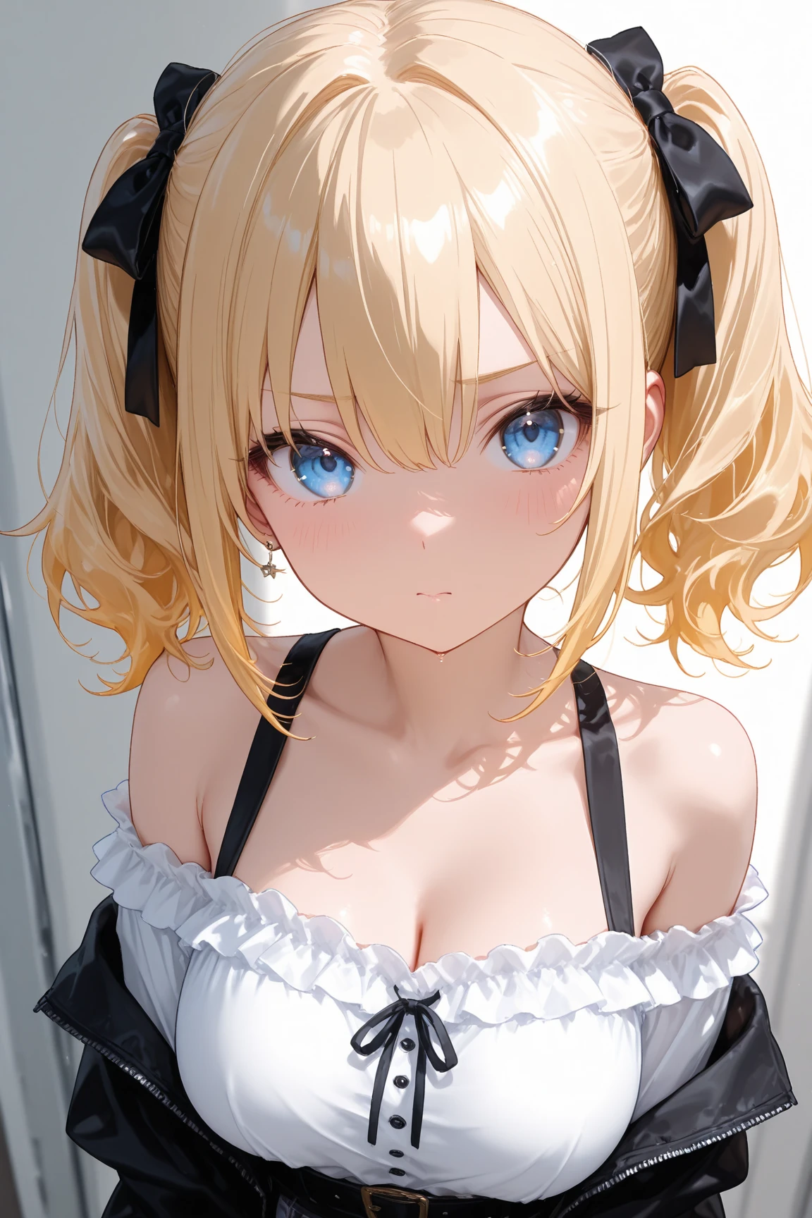 Portrait Face up image Front image woman Big Breasts cute Background white Shoulder to chest exposure Middle wind Blonde Layered Bob Bare Top Dresses