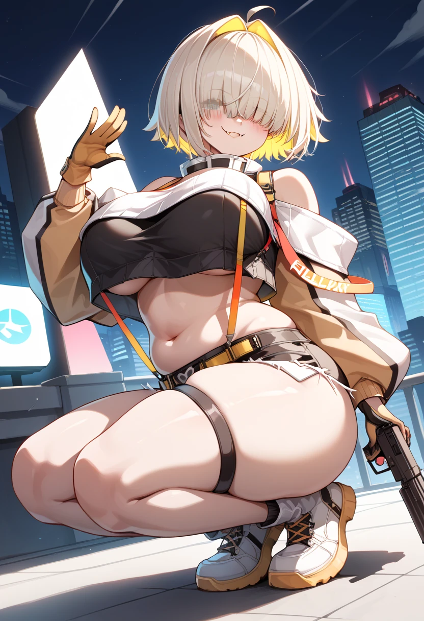 Anime illustration、cyber punk、highest quality、Luxury Casino、Idol、Super Sonico、Perfect proportions、overwhelmingly big breasts、Very thick legs、Beautiful, shining eyes、Blushed、smile、Cowboy Shot