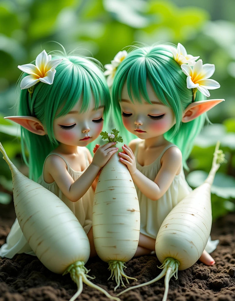 A pair of little sisters, lotus fairy, holding a lotus leaf, wearing light green and white transparent silk clothes, the elder sister is 12-15 girls, with a lotus flower in her hair, gentle, luxurious, smiling, younger sister is 5-7 years old , mischievous, funny, open mouth to smile, lotus blooming、 --auto --s2