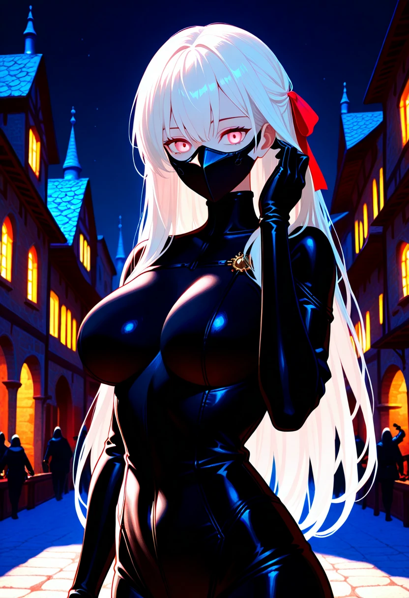 
Illustrator, anime , Realistic ,sketch , 1 person, model, lip, A translucent gothic black mini dress with lots of lace, blindfold, eye covered, black blindfold, order, Blue gradient background, Neon colored long hair, Big Breasts,whole body, Sexy look, Sexy pose, Texture Trim, Russia, (masterpiece,Highest quality)
