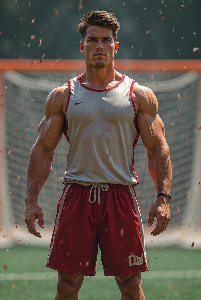 mj-kb, boy athletic body, pink skin,black sclera, red pupil, shirtless, white harem pants, m on belt, black bracers,
outside, handsome, looking at viewer, serious, park, blue sky,
extremely detailed, HDR, <lora:mj-kb_LORA01:.8>,