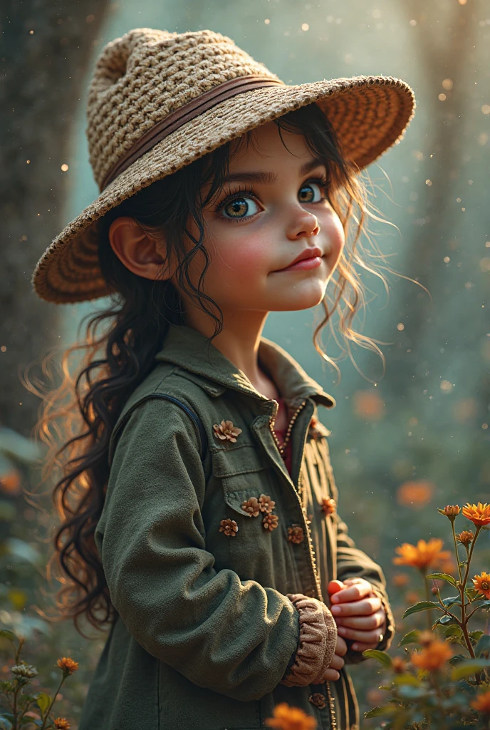 *1 little mexican indigenous girl (6 years old) eating little mushrooms in a foggy forest, natural sunlight, Dutch angle, depth of field, bokeh --ar 1:2, soft light, magical and fairy environment.*