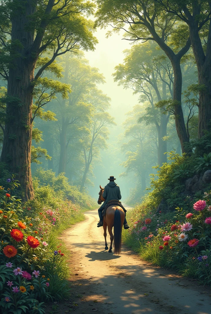 Imposing and awe-inspiring, An enchanted meadow, with colorful flowers and magical creatures roaming free, dappled