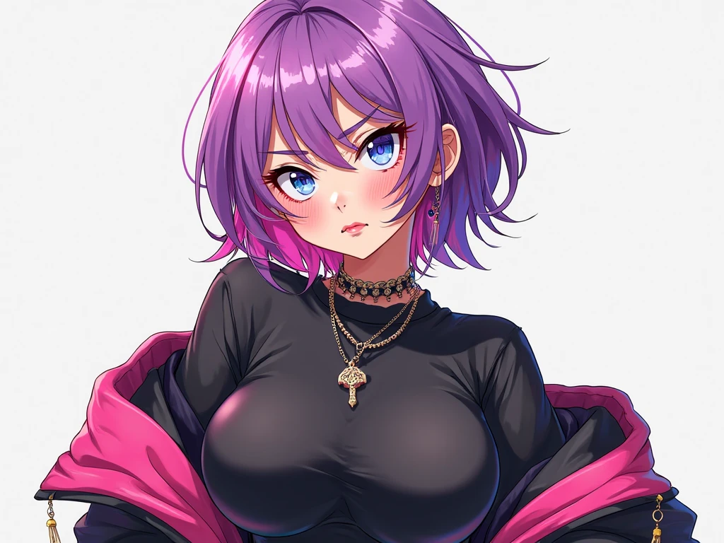 masterpiece:1.2, 1women, (38yers old), (best quality), (real picture, intricate details, depth of field), highly-detailed, attractive waist, high resolution, (illustration:0.8), perfect lighting, extremely detailed CG, big breasts, (large breasts:1.5), tall lady, susprised posture, tight pants, (thick_thighs:1.5), huge ass, (Purple  Hoodie:1.5), cleavage, (purple hair), (hair over one eye:1.5), lipstick, anime blushing, (blushing:1.5), (short hair:1.5), (Short purple hair:1.5), (mature female:1.5) (mature face) (sweat) (sweat:1.5) (cleavage), (ass focus:1.5)