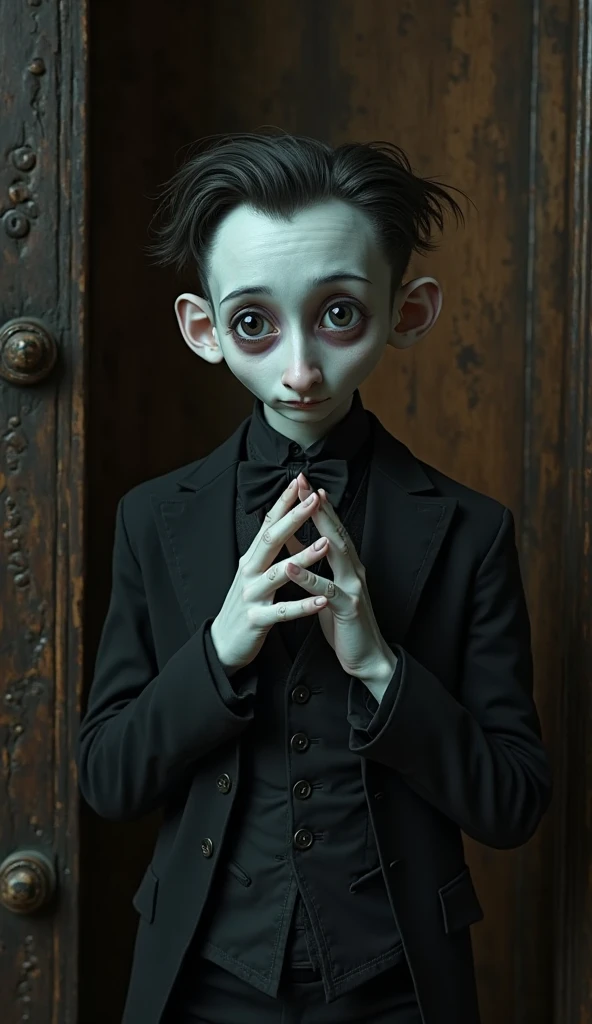 A boy gets electrocuted after touching a doorknob in a comedy movie and ends up covered in soot and in tatters