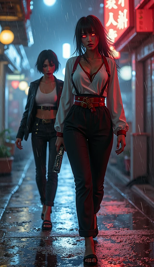 ff Tifa,best qualtiy,tmasterpiece,超高分辨率,(fidelity:1.4),RAW photogr,1girl,long leges,full bodyesbian,比基尼,big breasts exposed cleavage,deep shading,and the sun was shining brightly,Gorgeous costumes,Standing painting style,Cyberpunk-city,the street,neonlight --auto