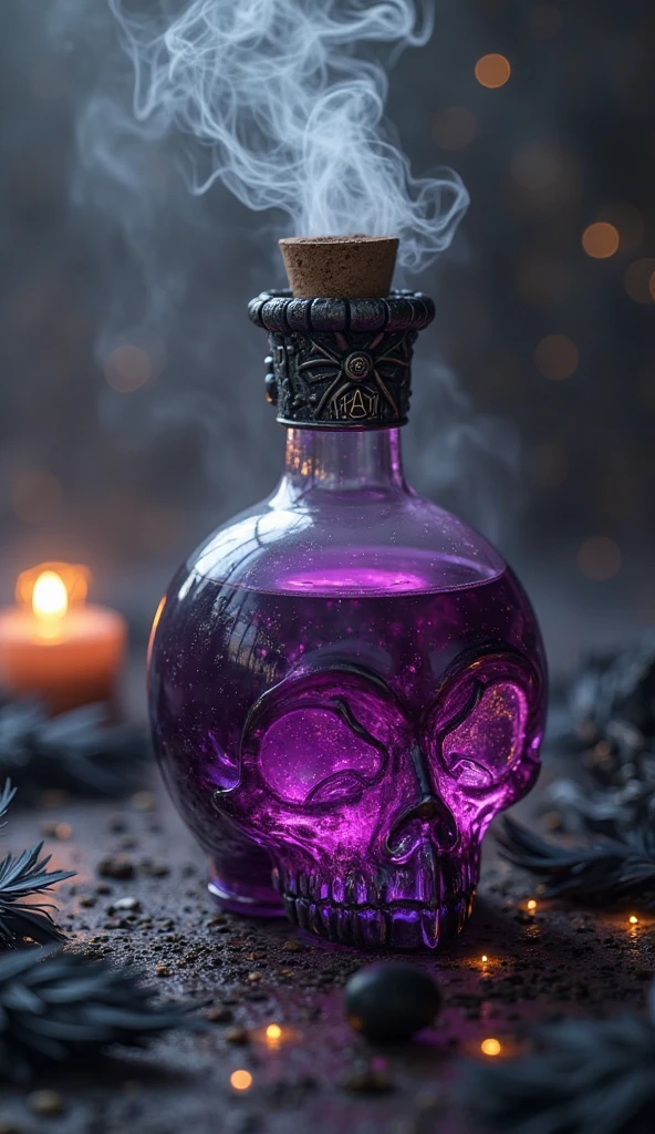 purple background, gameicon, bottle with purplewater, skull, ((purple smokes background):1.2), bubbles on water, ((best quality, masterpiece, absurdres):1.2)