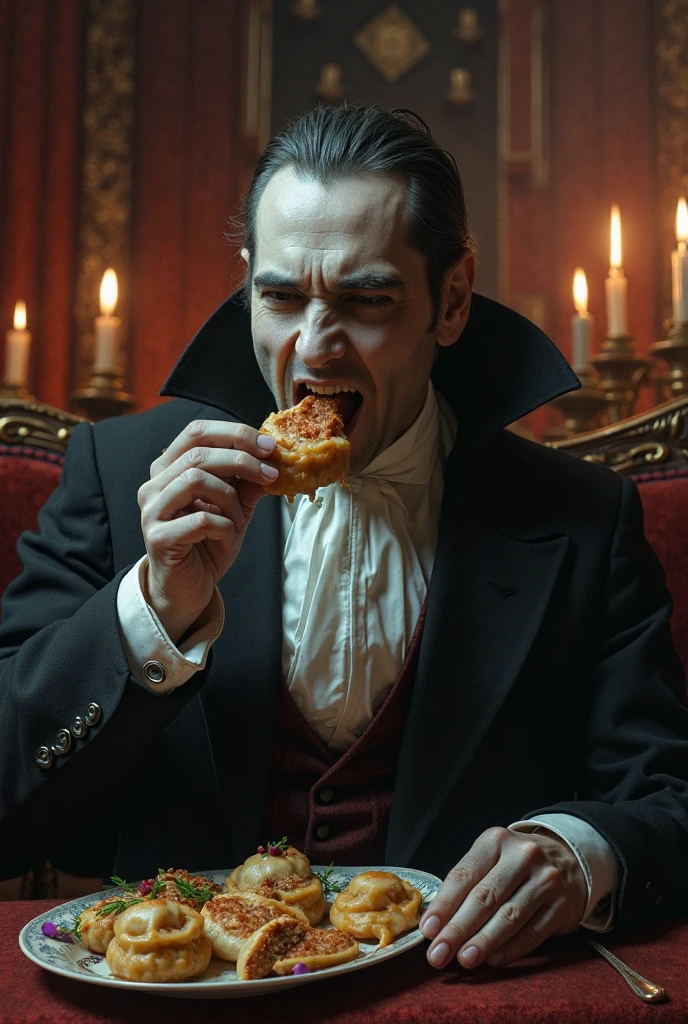 A dracula eating a cheesecake with a boomerang and a bob