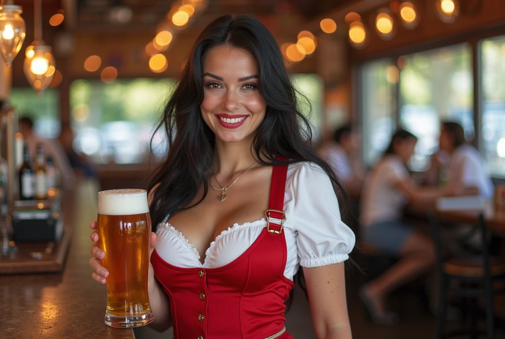 there is a woman in a costume holding a beer and a man in a costume, holding a beer!!, leaked photo, octoberfest, very accurate photo, candid shot, holding beer, beer, 2 5 yo, low quality photo, holding a beer, close up half body shot, cosplay, drinking a beer, drinking beer, 30 years old woman --auto