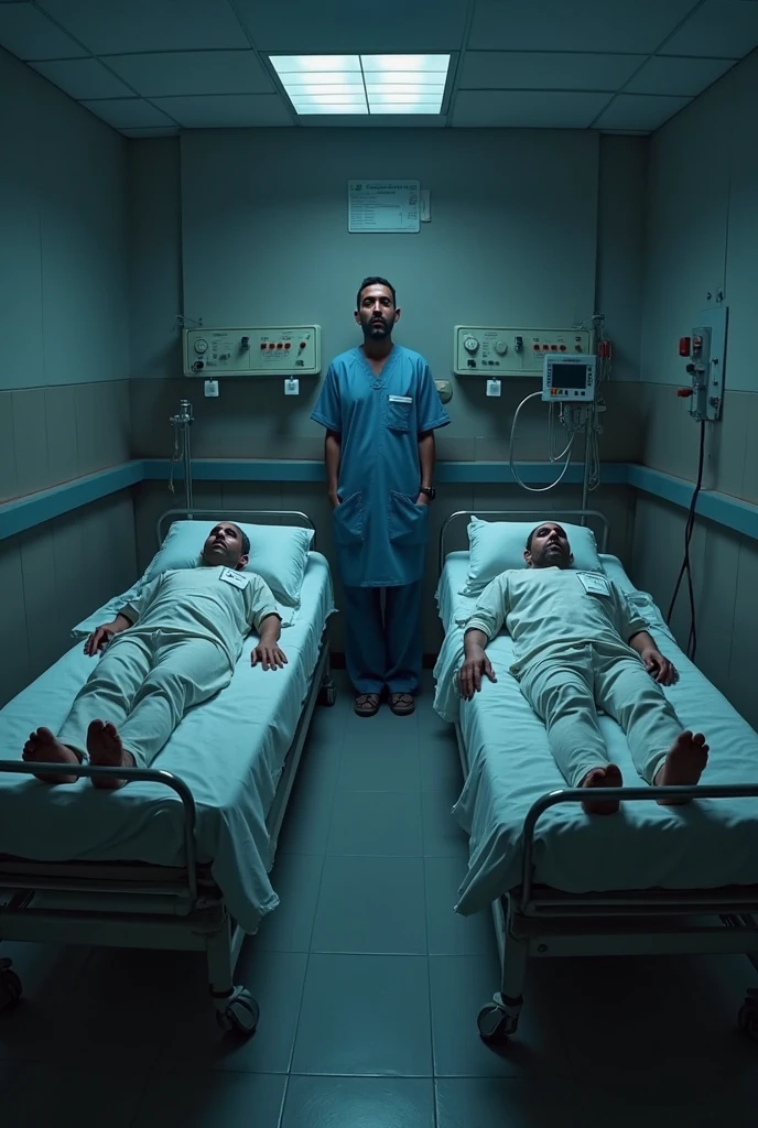 Doctors performing CPR on a man in an abandoned hospital