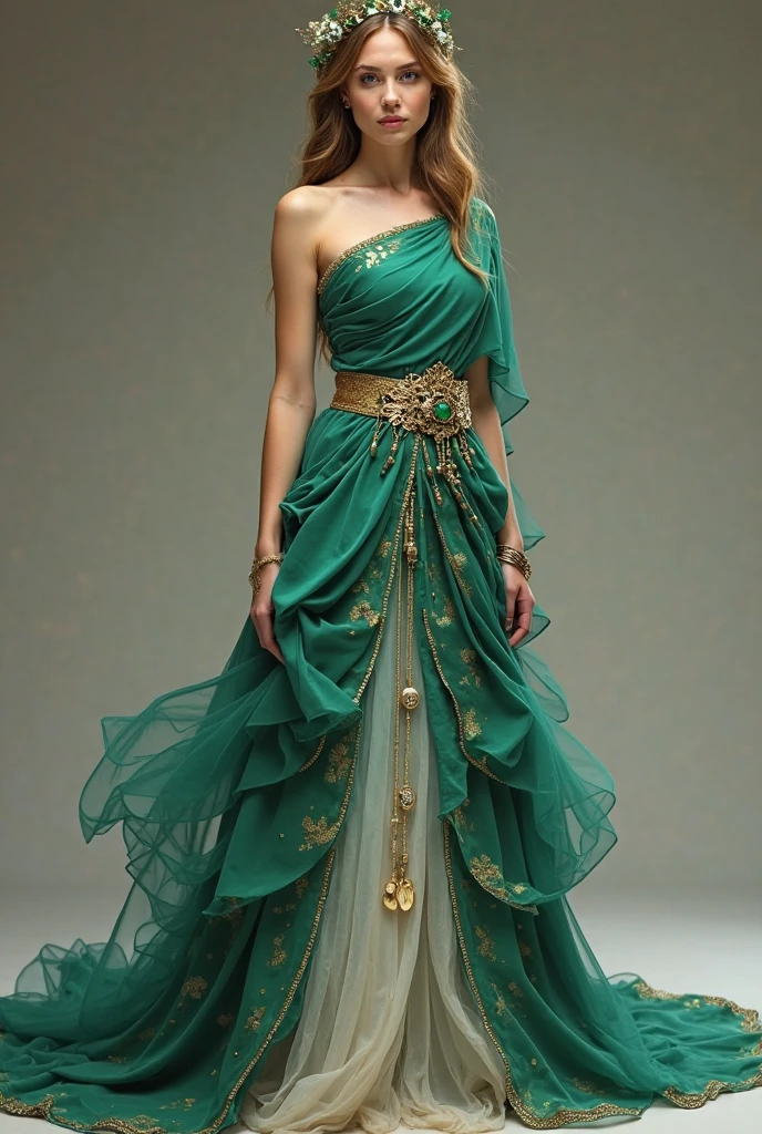 a woman is posing for a photo,(wearing indian_dance_dress:1.3), green dress, 
good hand,4k, high-res, masterpiece, best quality, head:1.3,((Hasselblad photography)), finely detailed skin, sharp focus, (cinematic lighting), collarbone, night, soft lighting, dynamic angle, [:(detailed face:1.2):0.2],(((exhibition inside theater))),