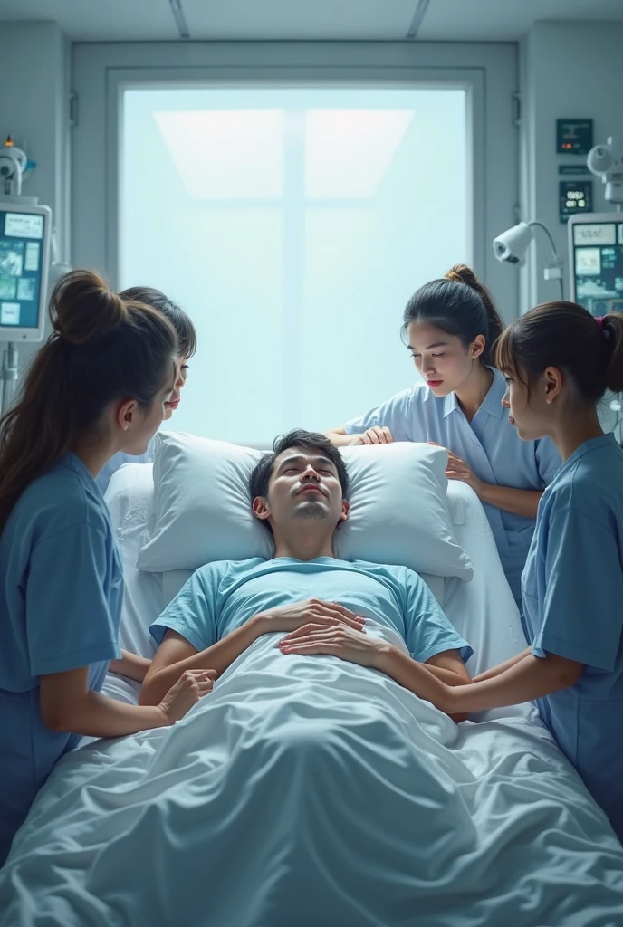 30-year-old man in a coma being accompanied by his wife and children