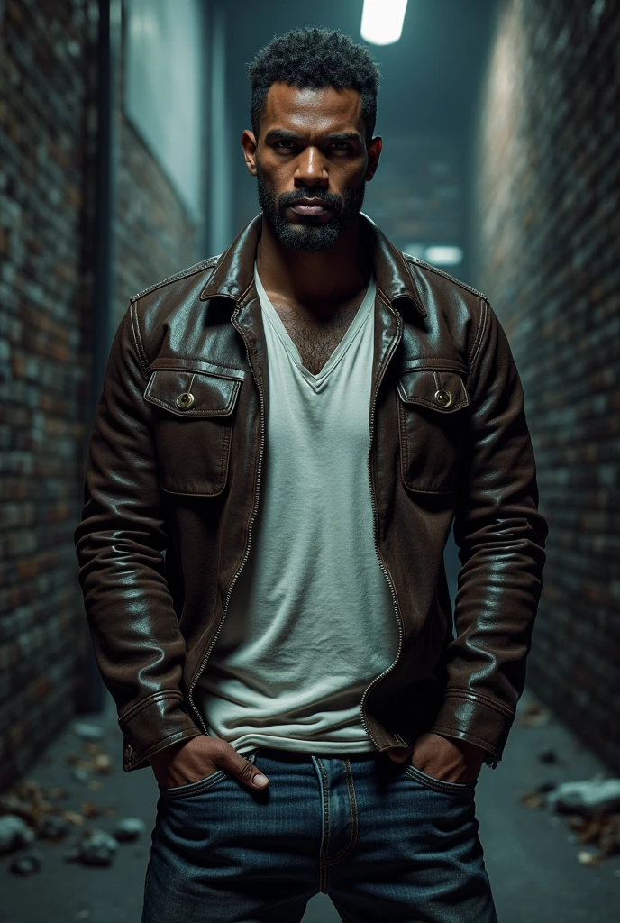 Luiz Henrique, homem caucasiano, moreno, cabelo preto curto estilo low fade e barba rente, rosto oval arredondado e maxilar marcado, 35-year-old appearance wearing dark gray hoodie White headphones with RGB lights, neon lighting background