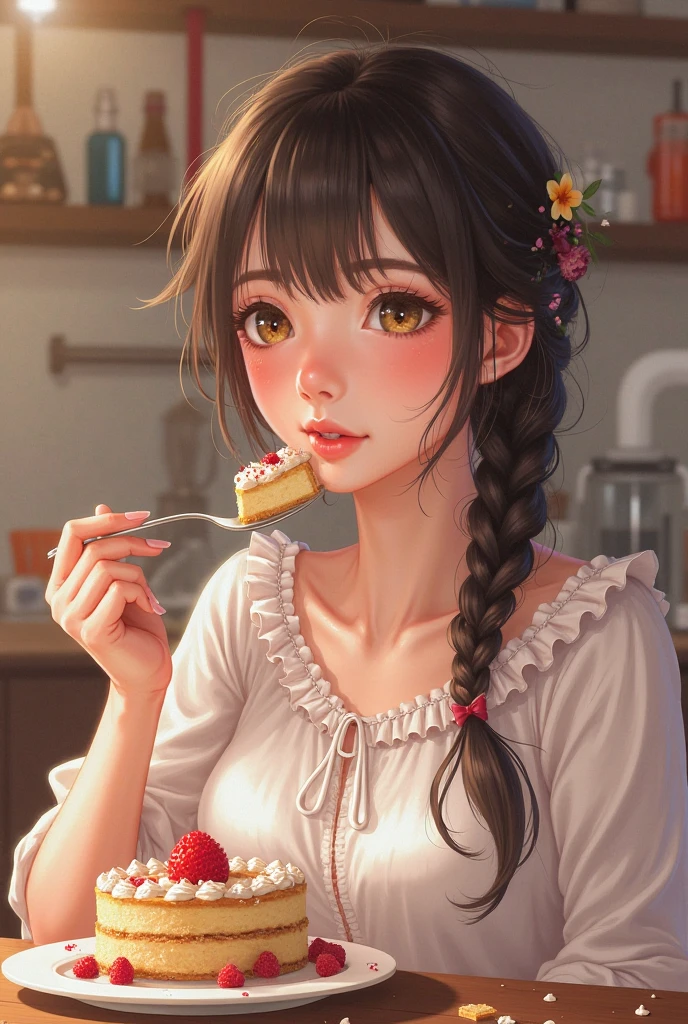 Girl eating pork at high speed
