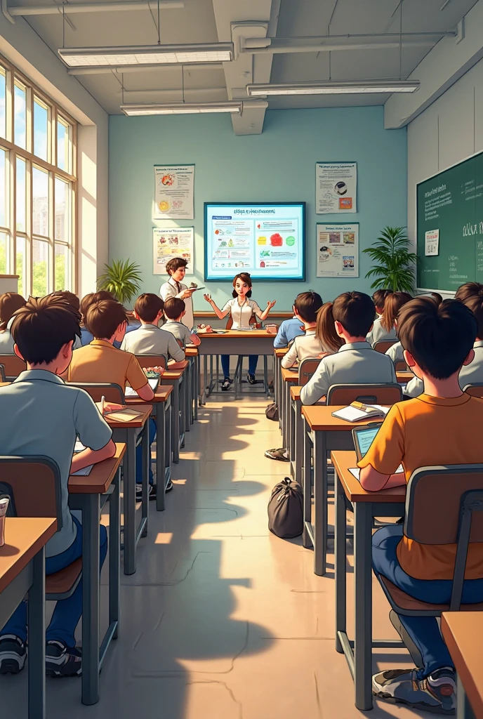 Create a drawing of a classroom with lockers and air conditioning 