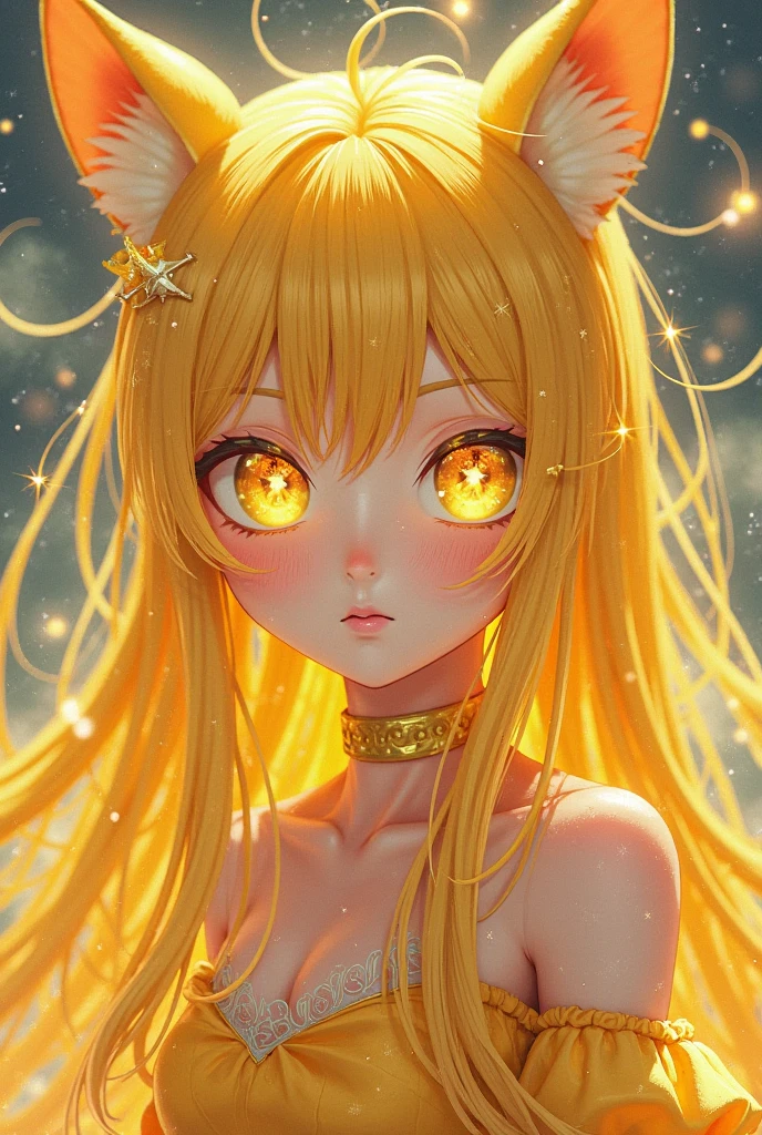 Best Quality, Masterpiece, 8k, RAW, Cute yellow Silk Cat Ear Girl Naked, (Ghost-Girl:1.4), blonde long hair, cute yellow Lingerie, (engulfed in golden Flames:1.2), ghostly light, eerie Atmosphere, (full-body Portrait), Deep-Woods, (Fog:1.2), (Glowing Eyes:1.2)