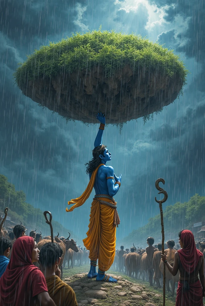 Krishna lifting govardhan