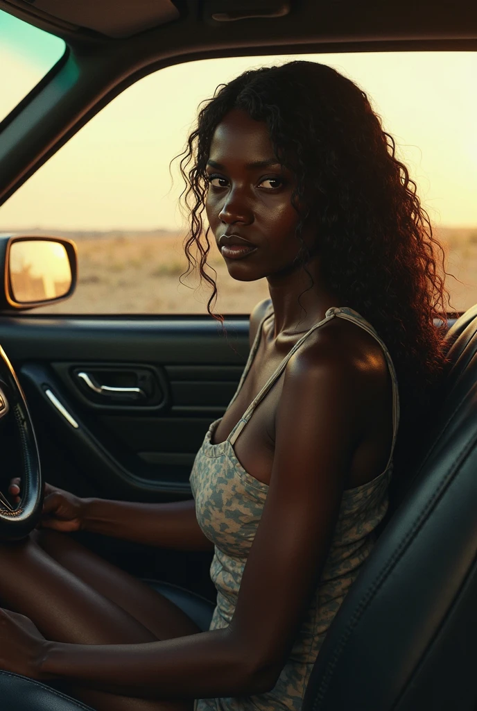 Nigerian beautiful lady in her car