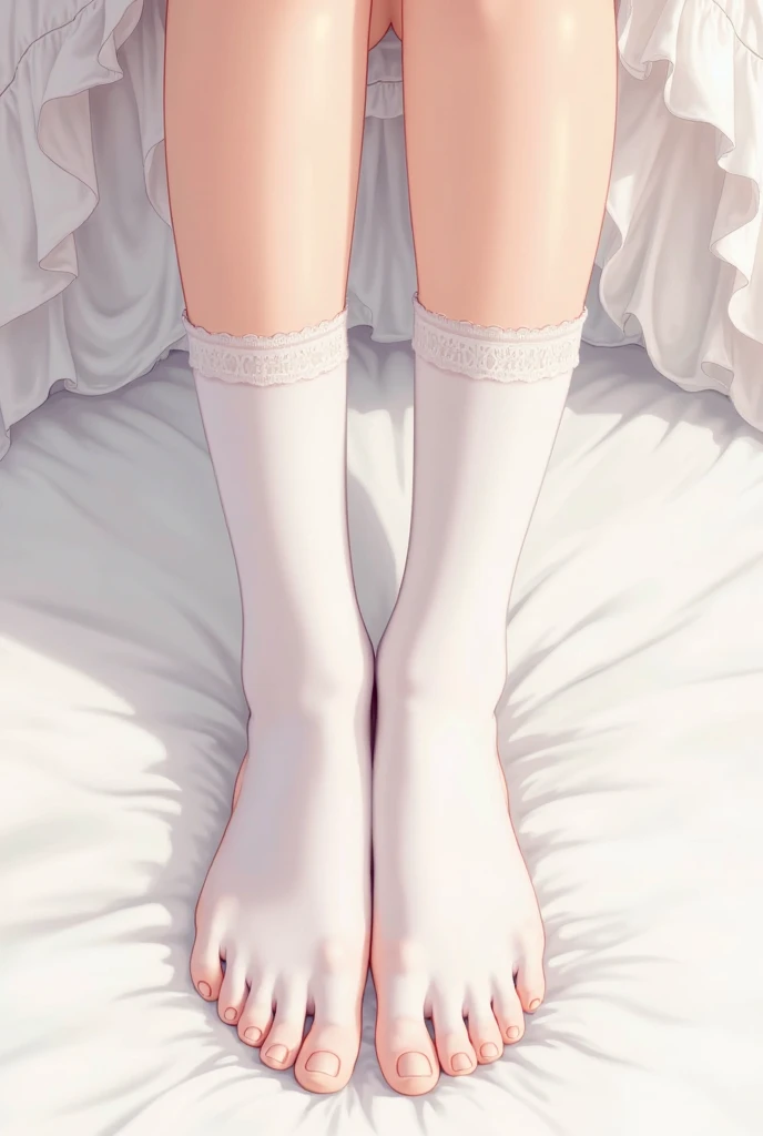 best quality, masterpiece, 1girl, black hair, yellow eyes, school uniform, indoors, lying, on bed,  <lora:socks_v0.2:0.6>,socks,(ruffle socks:1.2),(close-up:0.4),bed sheet, pillow,