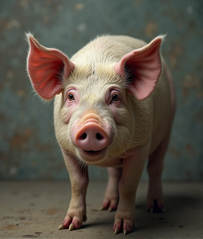 A pig sheds its skin,become white and pure,White background,creativity