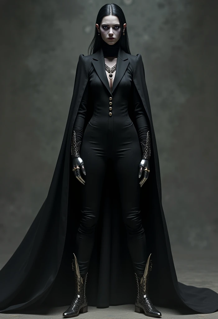 closeup shot, (angry evil dominatrix anne hathaway) in a (closed satin skintight silk buttoned mandarin collar catsuit with large shoulder-pads and extremely tight corset and belt and satin cape:1.3), tight hairbun, silk gloves, large covered breasts, small waist, wide hips and torso, folded arms. insane eye stare, (muscular arms), subtle evil stare with flared nostrils, large shoulder-pads, extremely cinched small waist, chocked by the tight catsuit collar
