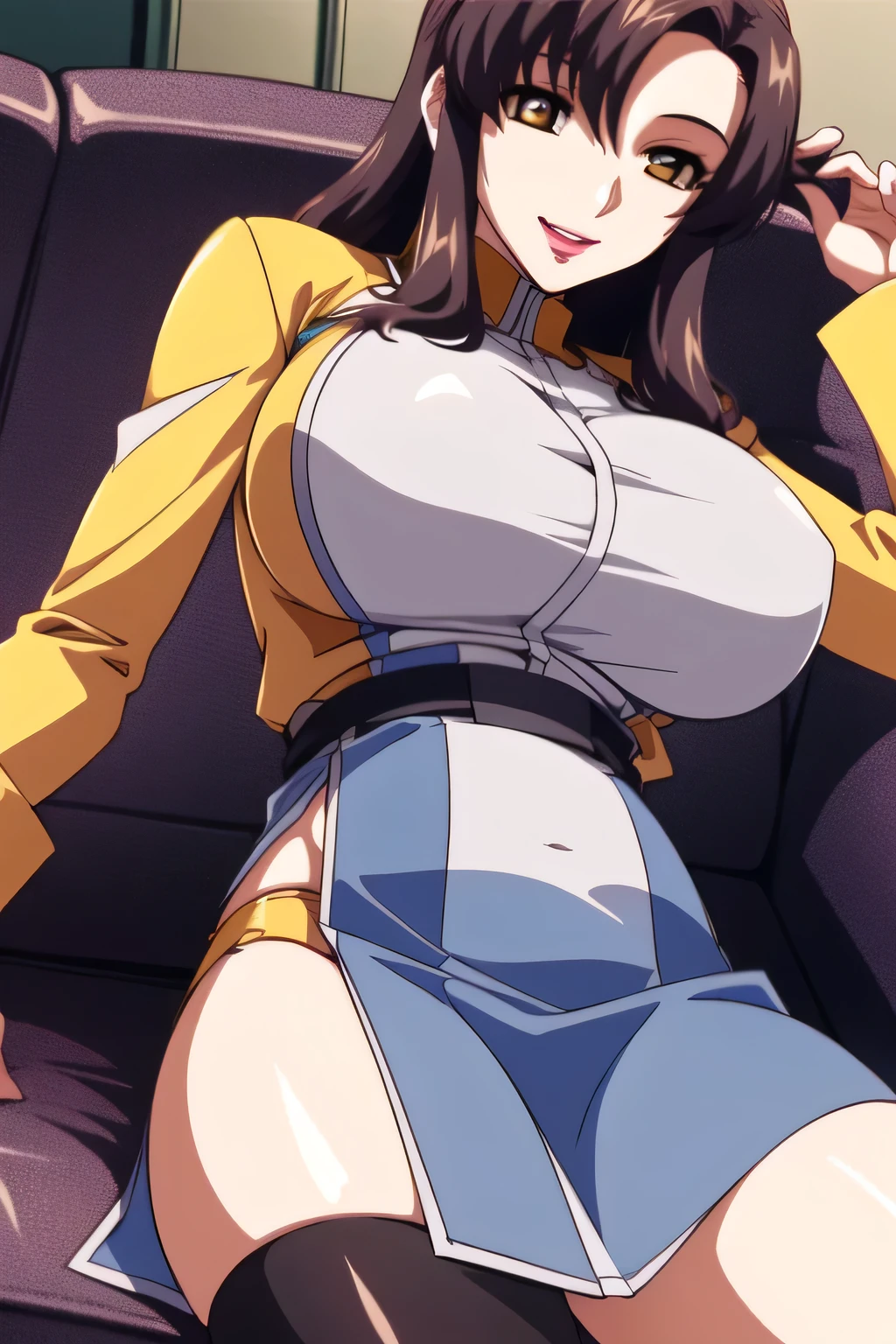 (Night:1.7),a space battleship in space, sitting on a White_armchair, (black_pantyhose:1.3), bangs,brown_hair, long_hair,red eyes,lipstick,makeup, 1 girl,27yo,female,Beautiful Finger,Beautiful long legs,Beautiful body,Beautiful Nose,Beautiful character design, perfect eyes, perfect face, Japanese,cosplay, (Beautiful,large_Breasts:1.4), (fondling breasts), (((beautiful ))), (beautiful_face:1.5),(narrow_waist), (((naked))), (((sagging breasts))), beautiful, (((cum on breasts))), (((blushing))), (((oily body))), beautiful body, exposed female genitalia, (((spreading legs))), (((pissing))), (((piss puddle))), (((black pubic hair))), (((inserting inside female genitalia))) looking at viewer, (innocent_big_eyes:1.0),alluring, (((ahegao))), embarrassed, shy,light smile, official art,extremely detailed CG unity 8k wallpaper, perfect lighting,Colorful, Bright_Front_face_Lighting, (masterpiece:1.0),(best_quality:1.0), ultra high res,4K,ultra-detailed, photography, 8K, HDR, highres, absurdres:1.2, Kodak portra 400, film grain, blurry background, bokeh:1.2, lens flare, (vibrant_color:1.2), (beautiful_face:1.5),(narrow_waist),