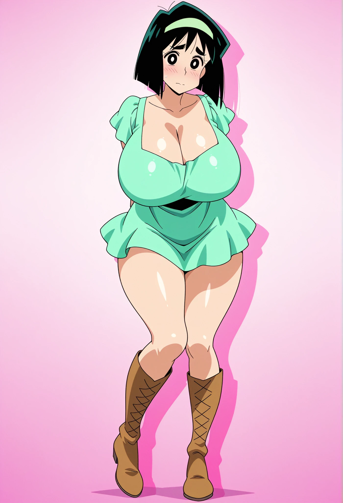 best quality, master part, retrato,
1girl, Midoriya Inko, cabelos verdes, short hair, rabo de cavalo curto, olhos verdes, ((huge breast)), Curvy, ((corpo inteiro)), esguio, ((camisa curta, calcinha vermelha)), dentro, cozinha, Olhando para o Viewer, sorrir, ((alta qualidade))