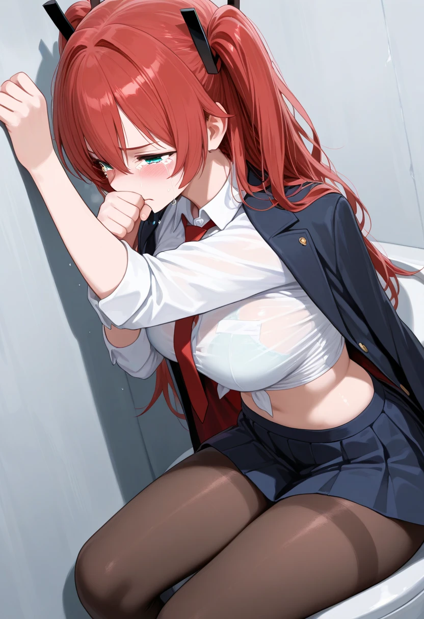Hyper realistic super detailed sexy woman, , NSFW, Very detailed, expressions faciales sexy, seductive facial expressions, [:(Face detail: 1.4): 0.4], 16K resolution, 4k resolution, dinamic lighting, High definition resolution,(Masterpiece, Best Quality, High Quality:1.4), (masterpiece:1.2) (best quality:1.2) (detailed:1.4) (extremely detailed CG, high resolution, 8K:1.2) (nsfw:1.4) 1girl, Hiroko Takashiro, mature female, milf, teacher, red hair, long hair, lipstick, makeup, purple eyes, perfect eyes, earrings, jewelry, Large Breasts, big ass, thighs, BREAK (sidefellatio:1.2) 1boy, penis (fellatio:1.4) shirt, jacket, black thighhighs, garter belt, pencil skirt, school uniform, highheels, from side, classroom, cinematic lighting