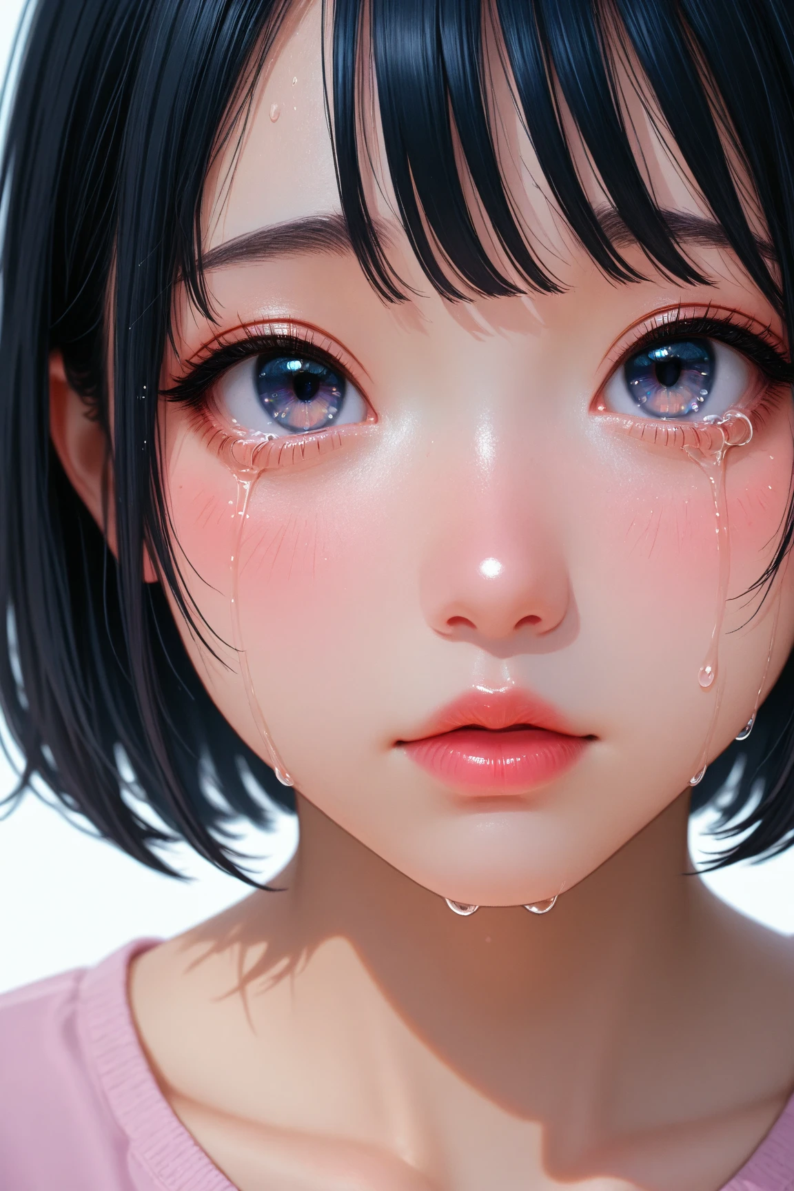 High resolution, Highest quality, super high quality, Super detailed, Cinema Lighting、living room、Embarrassing、Sweaty、Sweat、Eyes from below、Girl seen from the floor、Low - Angle、 See through、