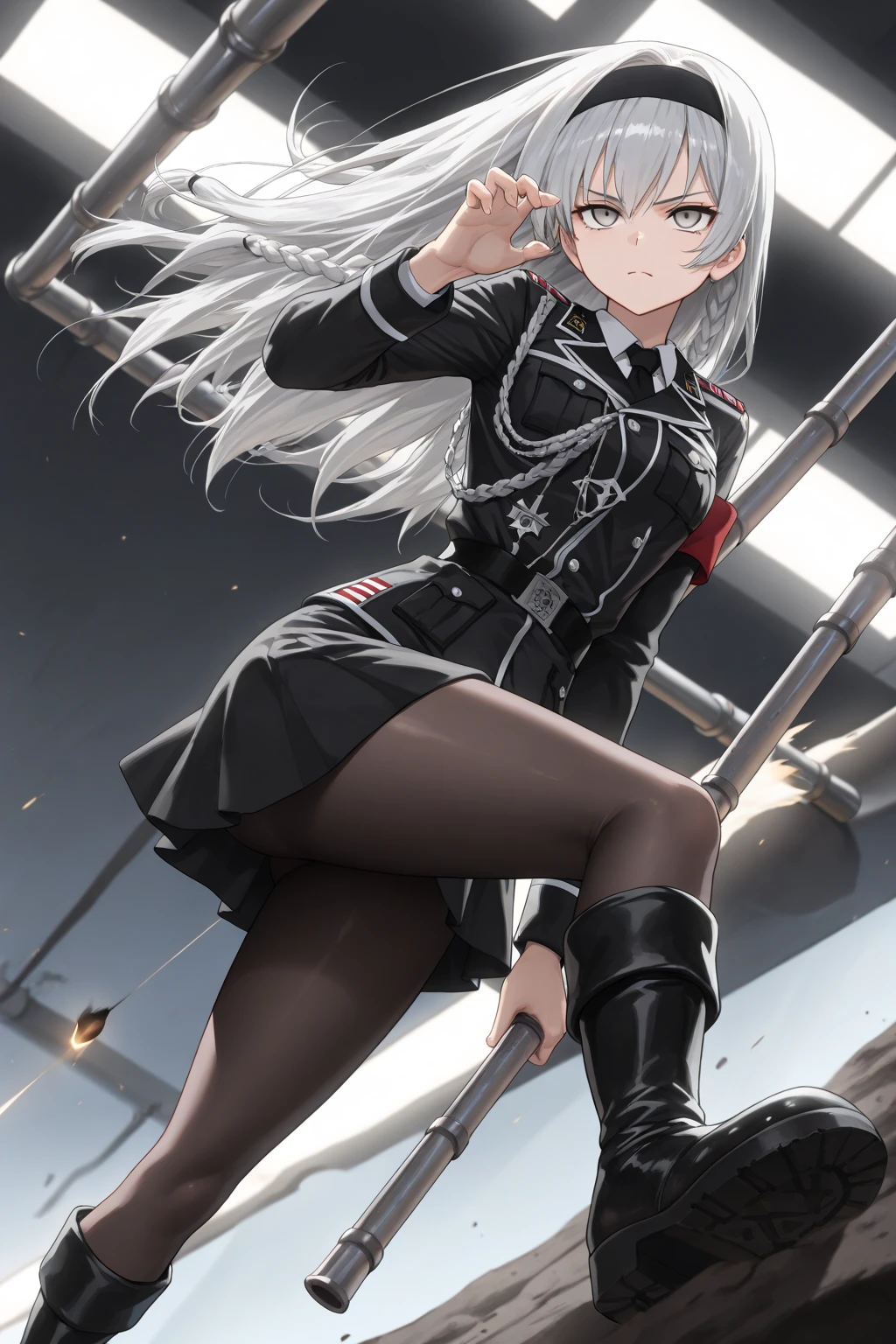 BREAK Perfect Anatomy、(High resolution:1.2)、Incredible illustrations、(Cute illustrations:1.2)
(Beautiful background,(nature,crowd))(,from below,dutch angle)
2gial((blonde hair,shiny hair,hair intakes:1.8,long hair)(doyagao)(a girl,, 1.4meters, 35kg),17-year-old,flat chest))
((gradient grey hair,shiny hair,hair intakes:1.8,Dark Skin:1.6)(doyagao)(a girl,height 1.7meters, 40kg),,17-year-old))
(Black coat,Gothic combat uniform,,garter straps,eyepatch:1.8) )
Cosplayer surrounded by people