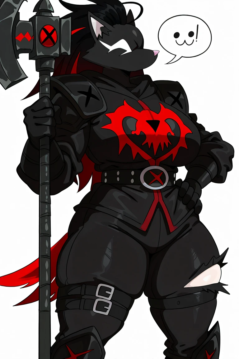 Female Stormvermin \(War Hammer)\, anthro, Sssonic2 art style, curvyc thicc, black sword, half-torn command, hidden face, simple drawn one hand on hip, white background