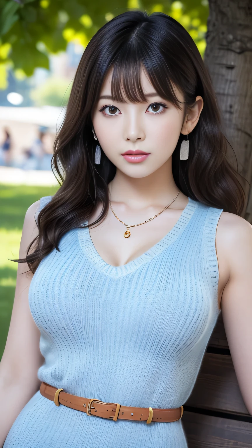 (A hyper-realistic), (illustratio), (hight resolution), (8K), (ighly detailed), (The best illustrations), (beatiful detailed eyes), (top-quality), (ultra-detailliert), (masterpiece), (wall-paper), (详细的脸), a bed、Upper body close-up,Armpit, A smile,Plump,独奏,Girl in white tank top with open chest, japanes, large full breasts, (camel's toe)、huge-breasted、Detailed, well-groomed white teeth、Ultimate Beauty、shot on the Canon EOS R 6、full of sweat、(beautiful detailed teeth)、Silver necklace、Park with sunshine、Perfect and beautiful female hands、Perfect tooth alignment、Perfect fingers、Navel dashi、Mansuji、Beautiful butt、mekosji、sexy panties、a navel、Navel、