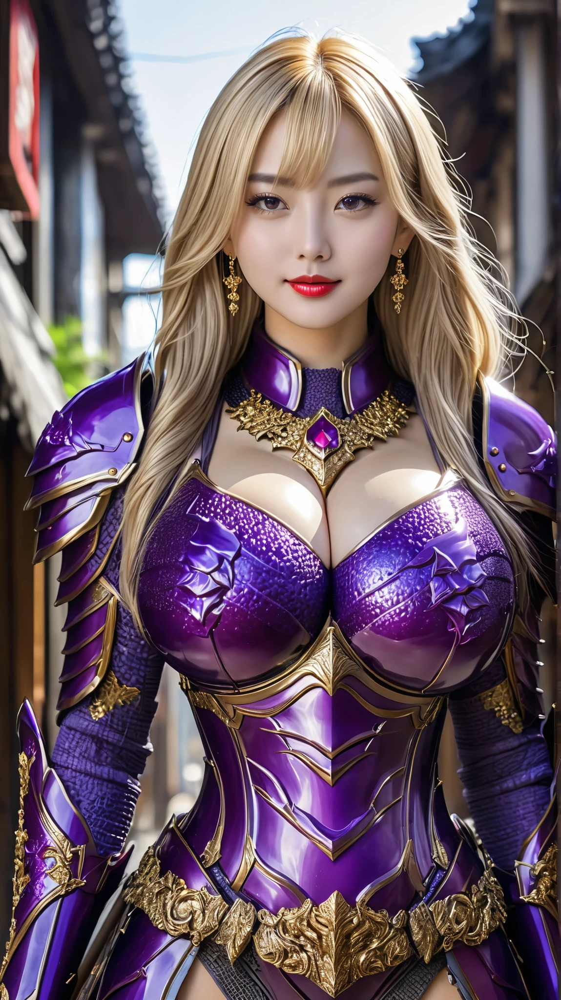 Professional , ​masterpiece、top-quality、photos realistic , depth of fields 、（Dragon Blue Metal Body:1.９),(Enamel purple、（cleavage of the breast）、Mystical expression、Dragon Gold Weapon、（Red Micro Bikini Armor:1.４),Gorgeous gold weapons ,Particles of light、（（ Dragon's dense and gorgeous sword）） , （demonic wings）、（（a blond））、（Castle background）、（（Gangle's forest background））、（（Fight dragons））、Beautiful Caucasian beauty、１a person、dynamic ungle,(((Detailed and ornate dragon helmet)))、Smaller head、A smile、Castle background、Thin and beautiful female hands、cleavage of the breast、Soldier in iron armor on background、Mystical expression、Light Effects、intense fighting、Wind-effect、magic circles、With the legendary magic wand、Dragon's tail、explosions、Anatomically correct body、