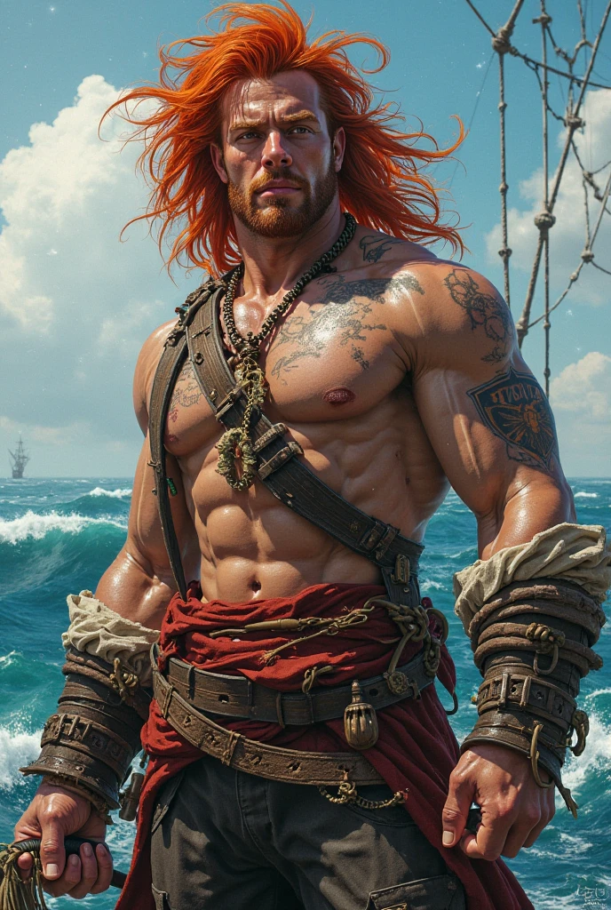 A strong red-haired male character